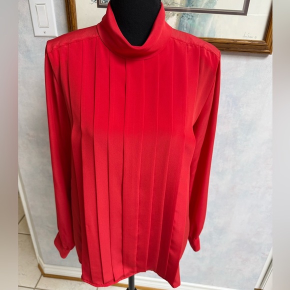 Michelle Stuart Tops - Michelle Stuart Vibrant Red Pleated Blouse